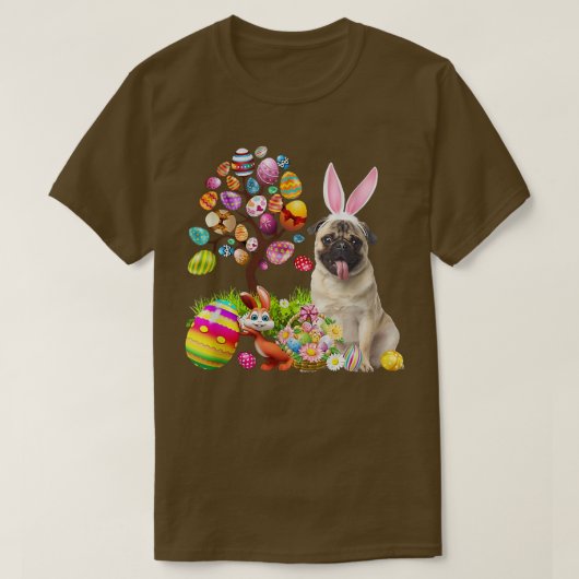 Bunny Fawn Pug Happy Easter Eggs-boom T-shirt (Design voorkant)