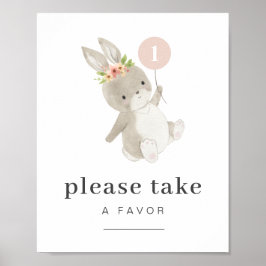Bunny First Birthday Favor Sign Poster