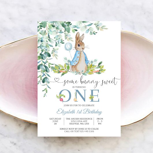 Bunny First Birthday Invitation Kaart