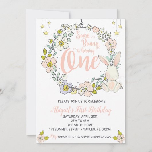 Bunny First Birthday Invitation Kaart (Voorkant)