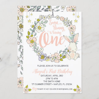 Bunny First Birthday Invitation Kaart