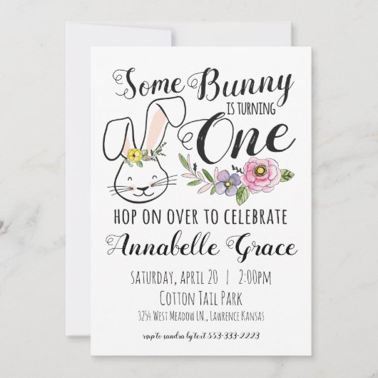 Bunny First Birthday Invitation Kaart (Voorkant)