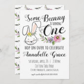 Bunny First Birthday Invitation Kaart (Voorkant / Achterkant)