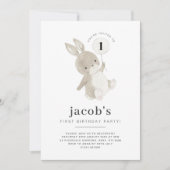 Bunny First Birthday Invitation White ballon Kaart (Voorkant)