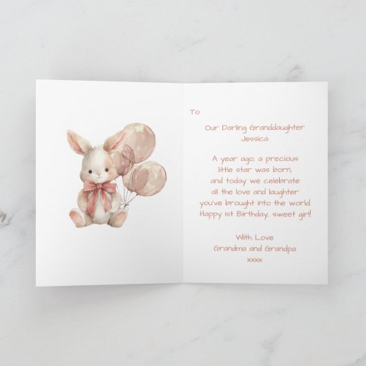 Bunny First Birthday  Kaart (Binnen)