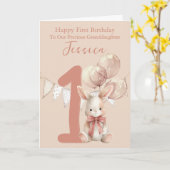 Bunny First Birthday  Kaart (Gele Bloem)