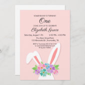 Bunny First Birthday Party Invitation Pasen Kaart (Voorkant / Achterkant)