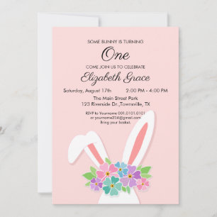 Bunny First Birthday Party Invitation Pasen Kaart