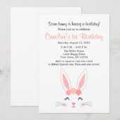 Bunny First Birthday Party Kaart (Voorkant / Achterkant)