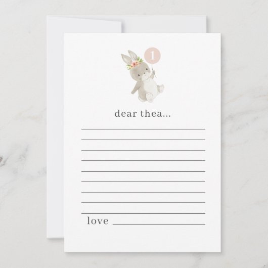 Bunny First Birthday Time Capsule Note Kaart (Voorkant)