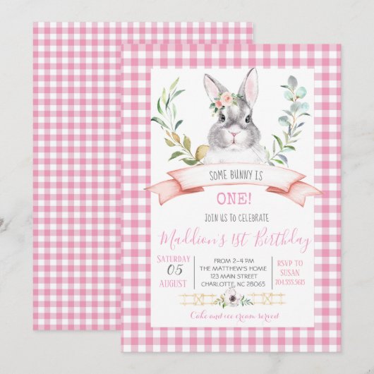 bunny first verjaardagsuitnodiging kaart (Voorkant / Achterkant)