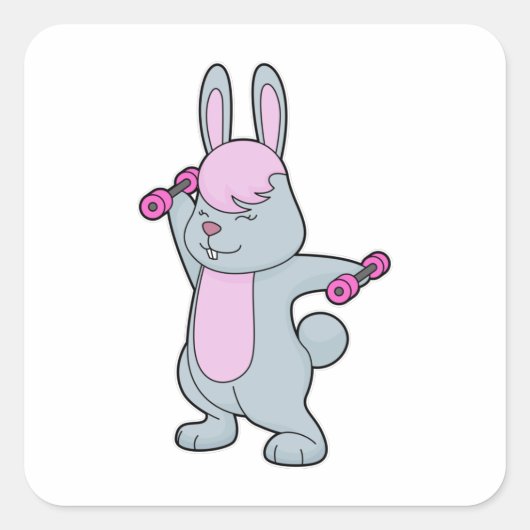Bunny Fitness Dumbbell Vierkante Sticker (Voorkant)