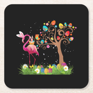 Bunny Flamingo Easter 2021   Cute Flamingo Lovers Kartonnen Onderzetters