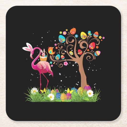 Bunny Flamingo Easter 2021 | Cute Flamingo Lovers Kartonnen Onderzetters (Voorkant)
