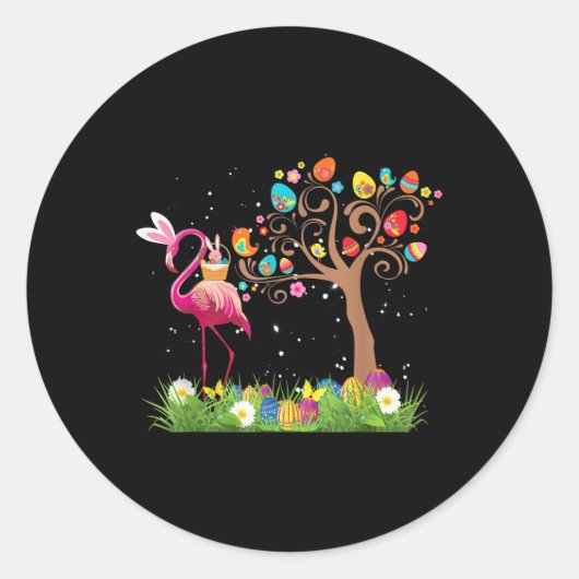 Bunny Flamingo Easter 2021 | Cute Flamingo Lovers Ronde Sticker (Voorkant)