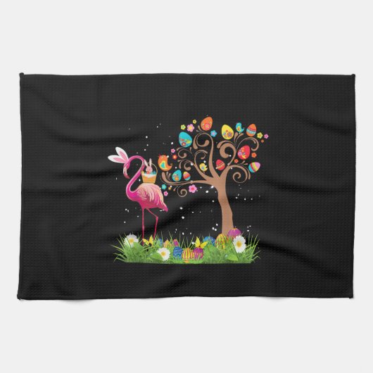Bunny Flamingo Easter 2021 | Cute Flamingo Lovers Theedoek (Horizontaal)