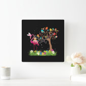 Bunny Flamingo Easter 2021 | Cute Flamingo Lovers Vierkante Klok (Huis)