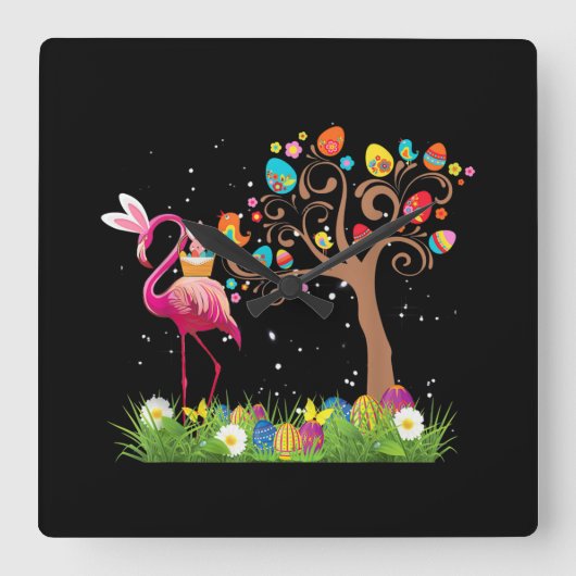 Bunny Flamingo Easter 2021 | Cute Flamingo Lovers Vierkante Klok (Voorkant)
