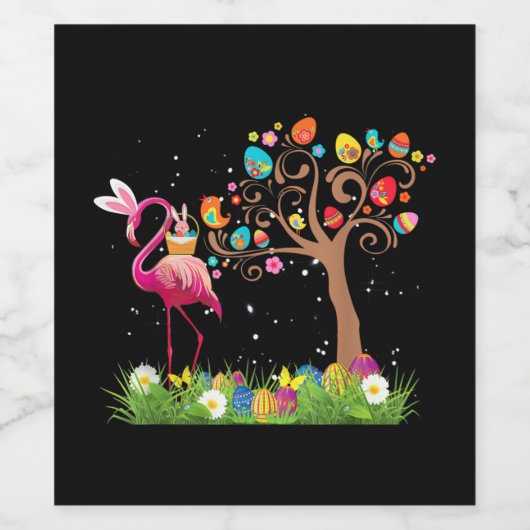 Bunny Flamingo Easter 2021 | Cute Flamingo Lovers Wijn Etiket (Enkel label)