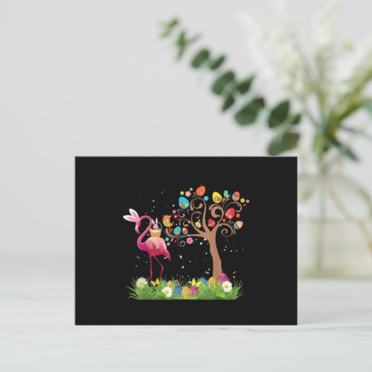 Bunny Flamingo Pasen 2021 | Schattige Flamingo Lie Briefkaart (Staand voorkant)