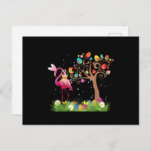 Bunny Flamingo Pasen 2021 | Schattige Flamingo Lie Briefkaart (Voorkant / Achterkant)