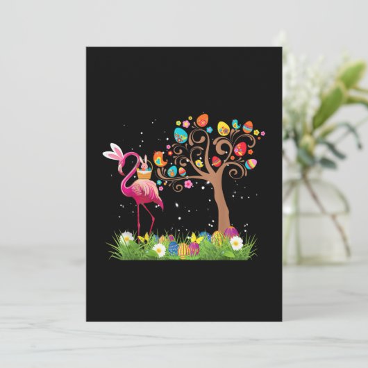 Bunny Flamingo Pasen 2021 | Schattige Flamingo Lie Kaart (Staand voorkant)