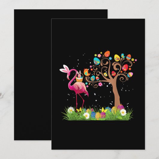 Bunny Flamingo Pasen 2021 | Schattige Flamingo Lie Kaart (Voorkant / Achterkant)