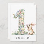 Bunny Floral 1e verjaardag Kaart (Voorkant / Achterkant)