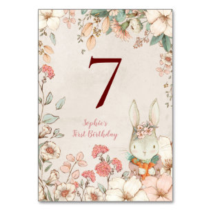 Bunny Floral 1st Birthday Girl Kaart