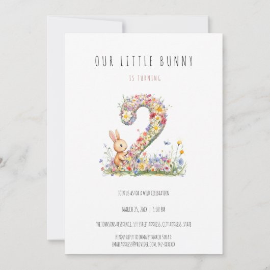 Bunny Floral 2e verjaardag Kaart (Achterkant)