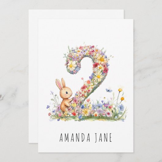 Bunny Floral 2e verjaardag Kaart (Voorkant / Achterkant)