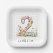 Bunny Floral 2nd Birthday Papieren Bordje (Voorkant)