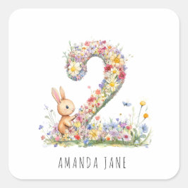 Bunny Floral 2nd Birthday Vierkante Sticker