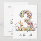 Bunny Floral 3e verjaardag Kaart (Voorkant / Achterkant)
