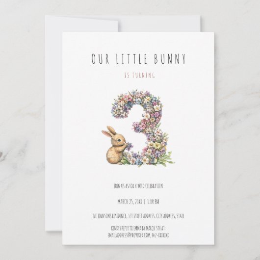 Bunny Floral 3e verjaardag Kaart (Achterkant)