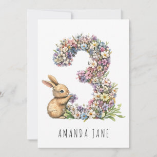 Bunny Floral 3e verjaardag Kaart