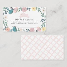 Bunny Floral Baby shower Luier Raffle Ticket Informatiekaartje