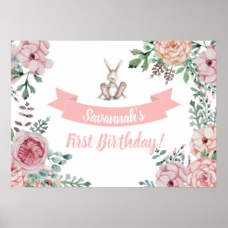 Bunny Floral Birthday Poster