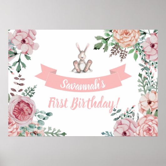 Bunny Floral Birthday Poster (Voorkant)