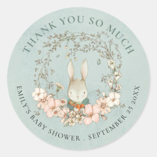 Bunny Floral Dank u Groen Baby shower Ronde Sticker