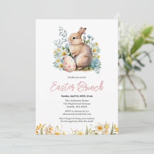Bunny & Floral Egg Kaart (Staand voorkant)