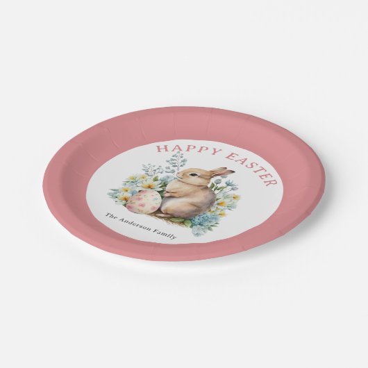 Bunny & Floral Egg Papieren Bordje (Gekanteld)