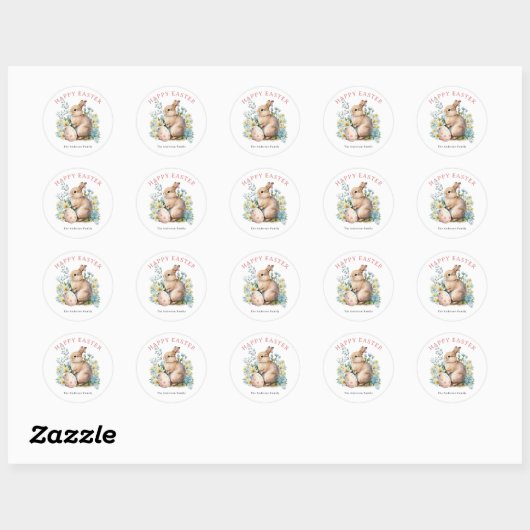 Bunny & Floral Egg Ronde Sticker (Vel)