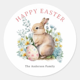 Bunny & Floral Egg Ronde Sticker