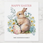 Bunny & Floral Egg Wijn Etiket (Enkel label)
