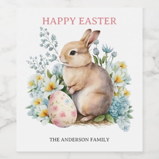 Bunny & Floral Egg Wijn Etiket (Enkel label)