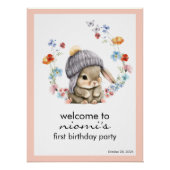 Bunny Floral First Birthday Welcome Sign Perfect Poster (Voorkant)