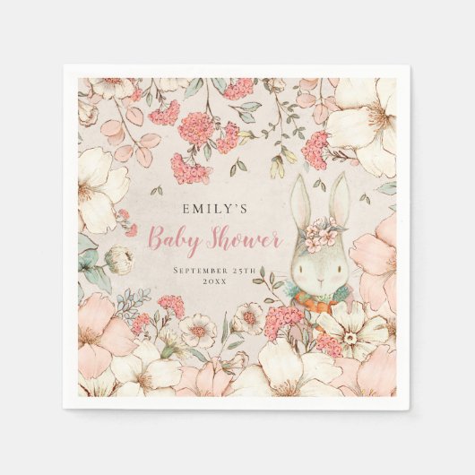 Bunny Floral Foliage Baby shower Servet (Voorkant)