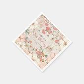 Bunny  Floral Foliage First Birthday Party Servet (Hoek)