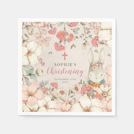 Bunny  Floral Foliage Girl Christening Servet